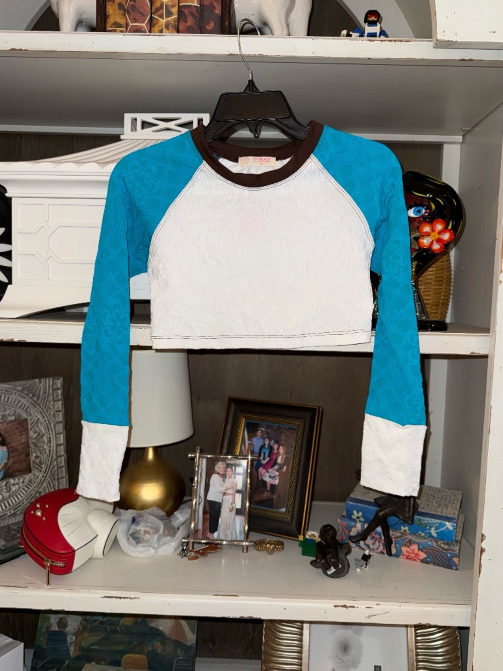 Free People Beach FP Medium M crop top rashguard blue brown color block